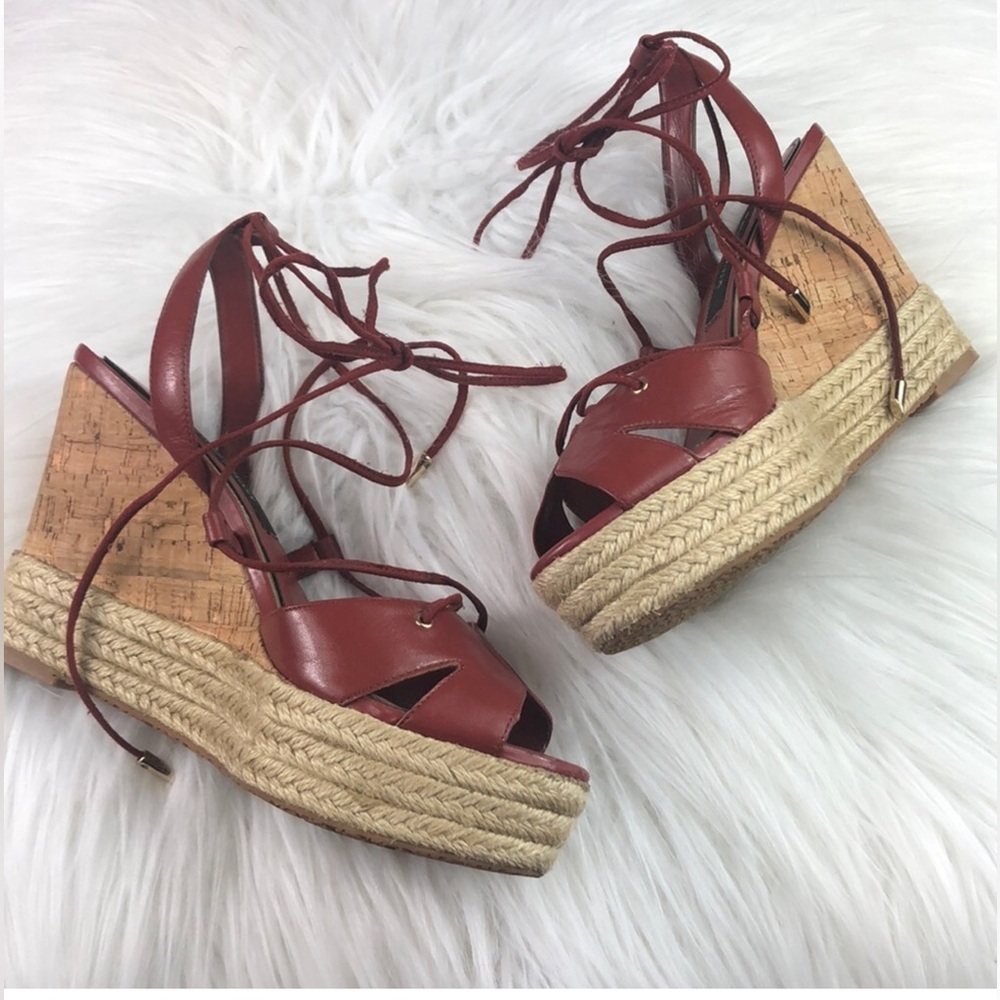 Women's Burgundy/ Wine Leather Wedge Sandals